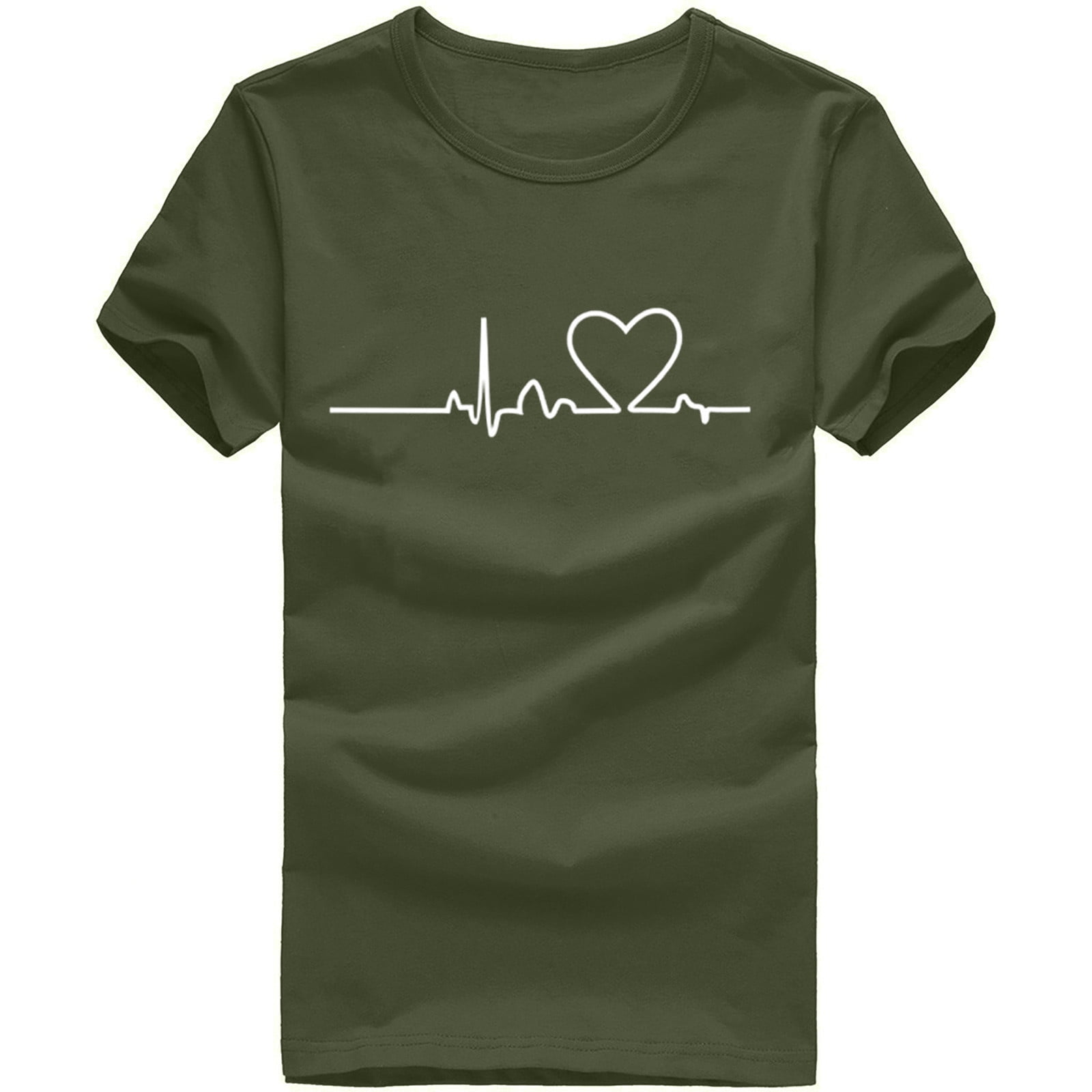 VgaVtl Green Womens Clearance Under $5.00 Short Sleeve Crew Neck T-Shirt Print Casual Loose Tops
