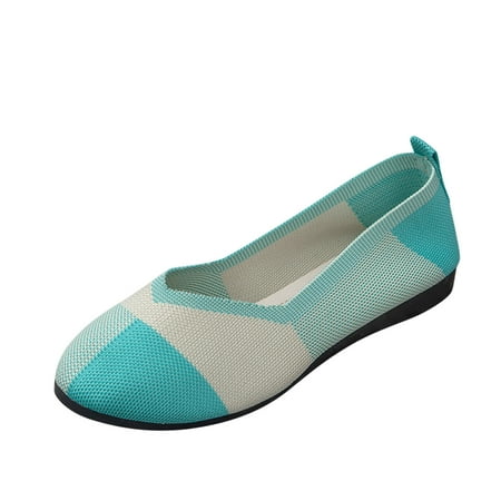 QYZEU Dressy Sneakers for Women Casual Slip on Shoes for Women Ladies Hollow Breathable Colorblocking Pointed Head Mesh Shallow Mouth Flat Bottom Comfort Shoes Blue 42