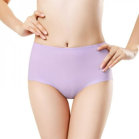 

Popvcly Women Panties Silk Ice Ultra-Thin Quick Dry One Piece Seamless Stretch Mid Waist Panties Underwear Briefs Purple XL