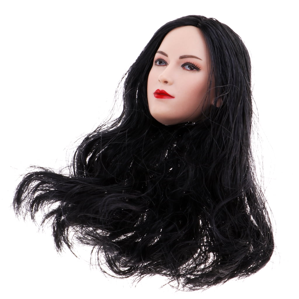 1:6 Scale Lady Head Sculpture Black Long Hair for 12'' Phicen Toy Accessory 