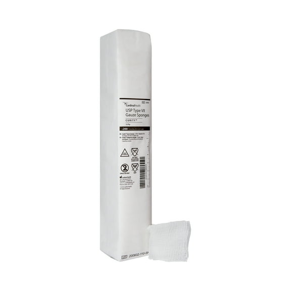 Curity Non-Sterile USP Type VII 12-Ply Square Cotton Gauze Sponges, 2" x 2", 200 per Pack, 1 Pack