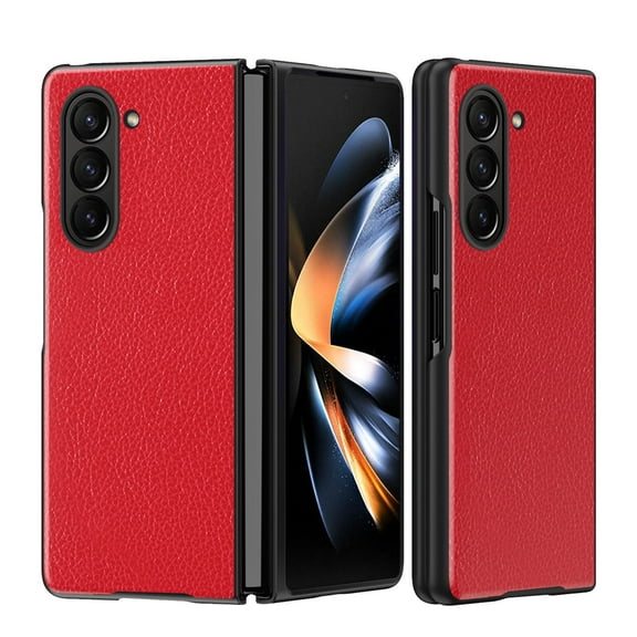 SaniMore Designed for Samsung Galaxy Z Fold 5 Folding Case 7.6-inch, for Galaxy Z Fold 5 Lens Protection PU Leather + Hard PC Anti-Drop Slim All-inclusive Protecitve Cover, Red