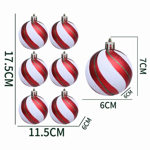 CaiYueKe 6Pcs Plastic Christmas Ball Ornaments Holiday Tree Decorations Striped Hanging Balls Party Supplies Festive Xmas Decor Home Holiday Ornament