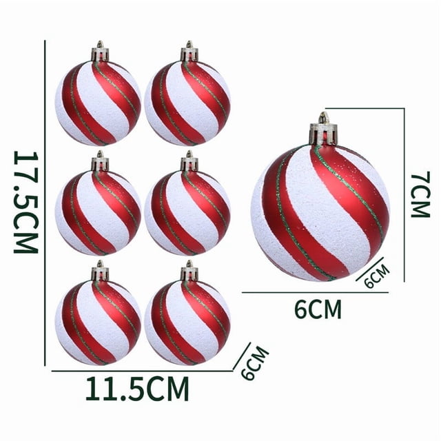 Colgante Adornos navideños de bolas, 6 unidades, bolas colgantes de plástico a rayas para decorar el árbol de Navidad y fiestas, 6 cm, rojas Rkxzt