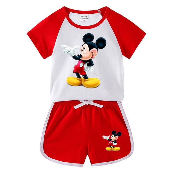 Summer Kids Girls Boys Clothings Minnie Mickey Mouse 100%Cotton Baby Sports Sets Boy Girl Tee+ Shorts Clothes Set Toddler Suits8T Gao Jinjia LED