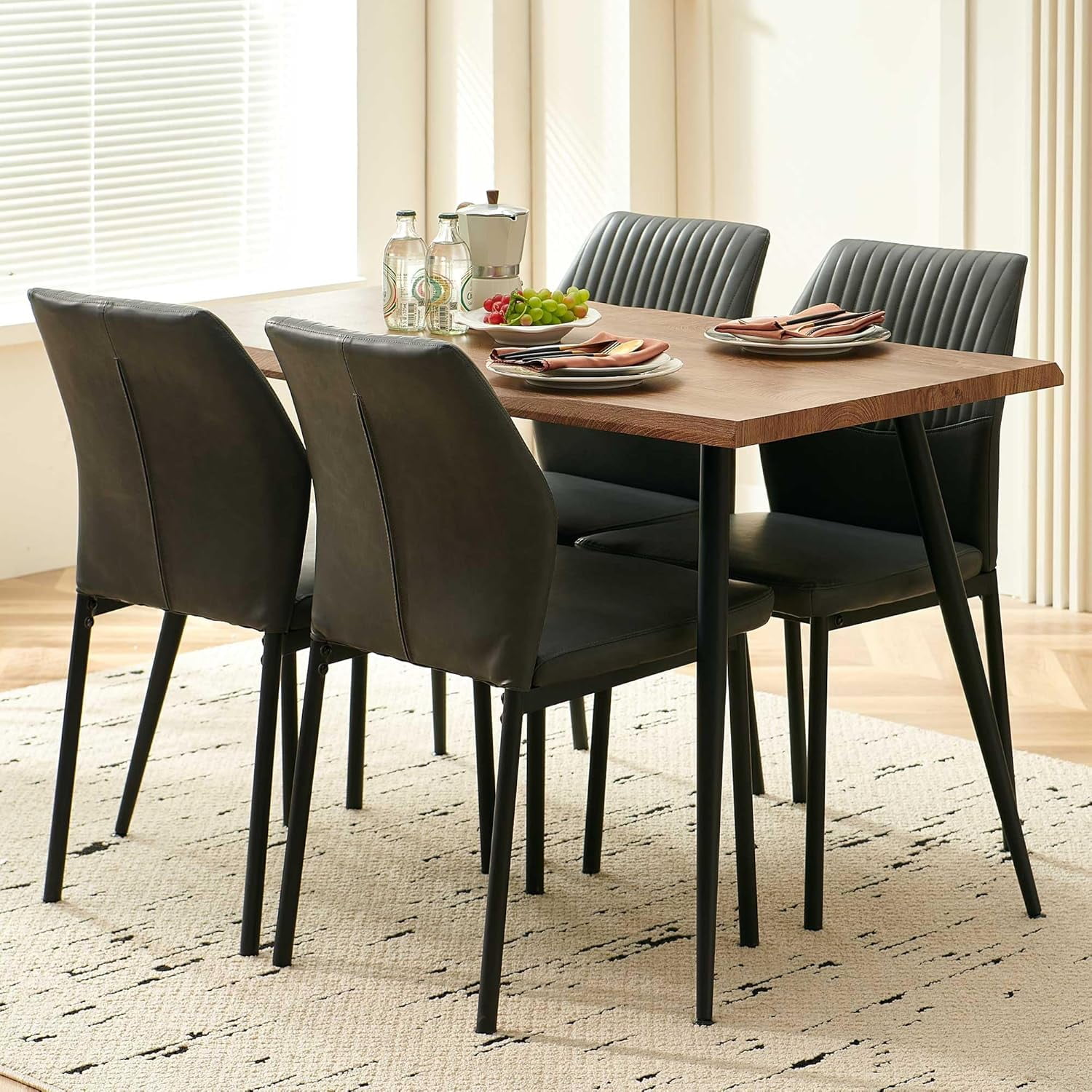 NORDICANA Dining Chairs Set of 4,Modern Leather Home Kitchen Chairs Upholstered for Dining Room, Apartment,Gray
