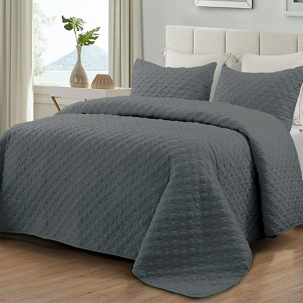 Quilt Set King Size Soft Microfiber, Dark Grey King Size Bedspread