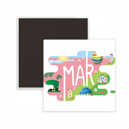 

March Month Season Illustration Square Ceracs Fridge Magnet Keepsake Memento