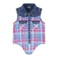 thumbnail image 2 of Bienzoe Girl's Plaid Denim Sleeveless Blouse Casual Tank Tops Red 12, 2 of 11