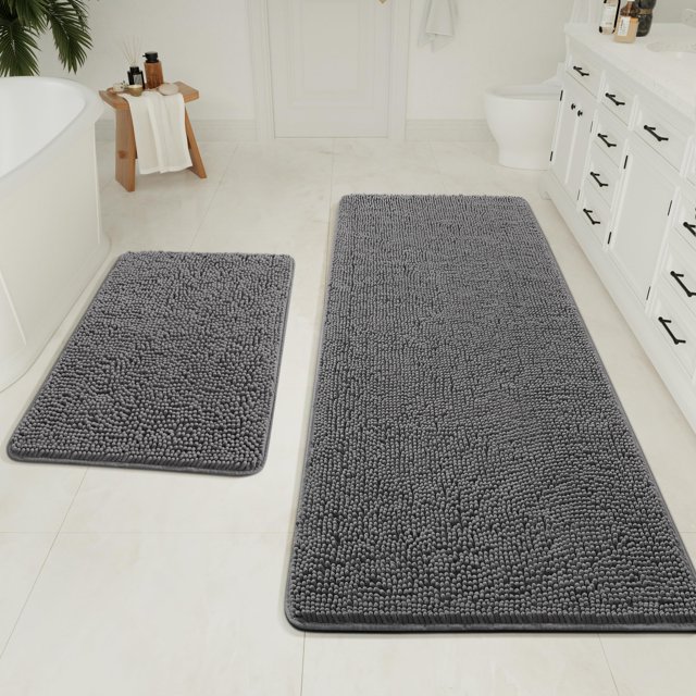 Juego de Alfombras para Baño LOCHAS 51x81 cm y 61x152 cm Gris Chenilla
