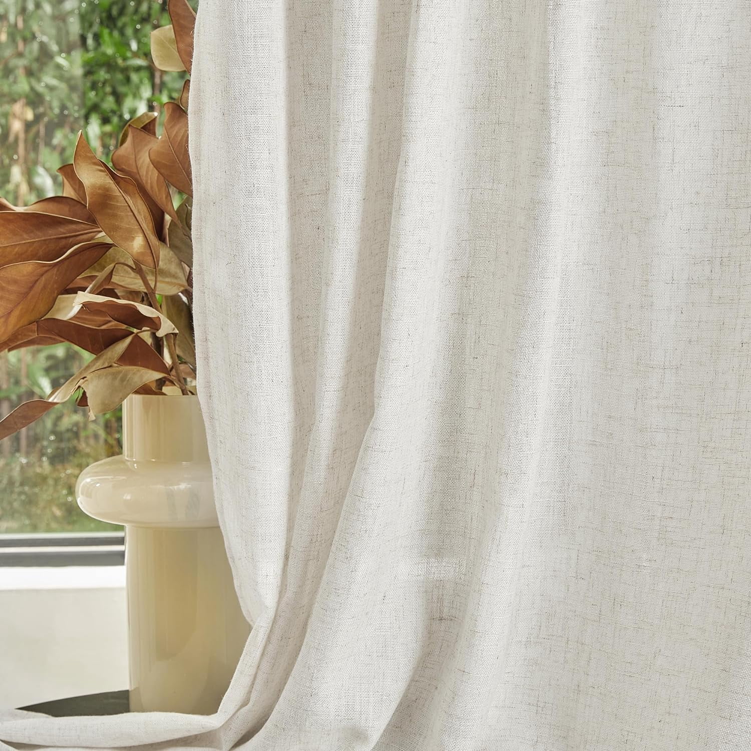 Wehilion Linen Curtains for Living Room, Natural Semi Sheer Curtains & Drapes 84 inches Length 2 Panels Set Farmhouse Country Boho Style Back Tab Draperies for Sliding Glass Door