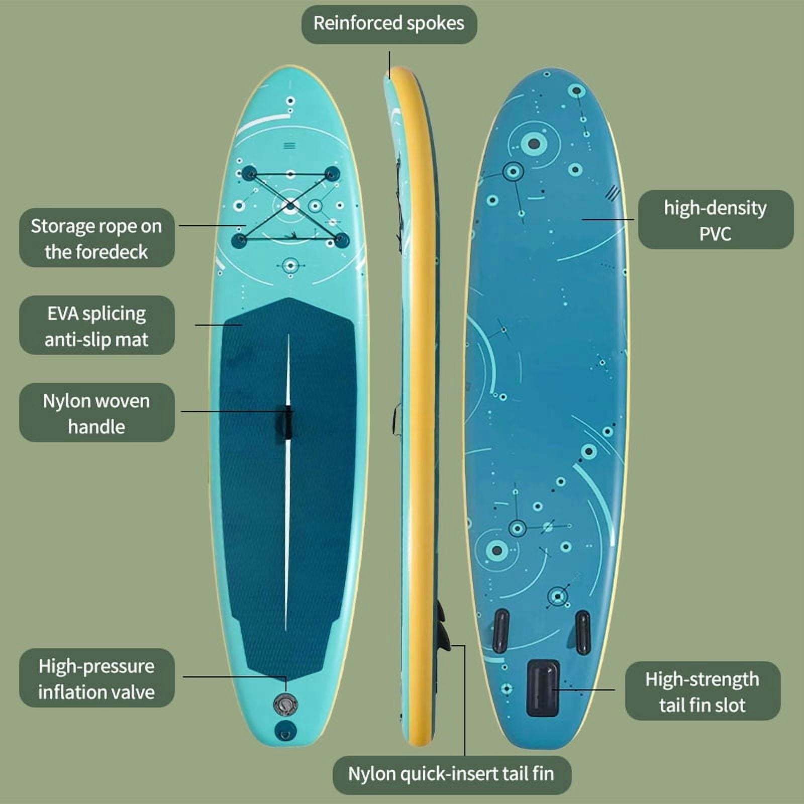 LeikeFitness Inflatable Stand Up Paddle Board with Paddle Pump Backpack Leash Lightweight Durable Green