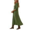 thumbnail image 6 of SETOOFF Women V Neck Long Sleeve Maxi Dress Loose Flowy Solid Color Split Side Long Tunic Dress Casual Vacation Beach Travel Daily Dress, 6 of 7