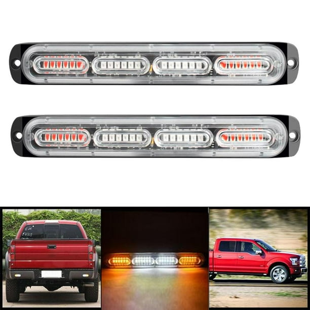 2 Piezas Coche Camión 24 led lámpara Estroboscópica de Intermitente Barra de Iluminación Montaje en Superficie Universal para Vehículos 2 Yellow_Whte Yotijar Barra de luces de advertencia de emergencia