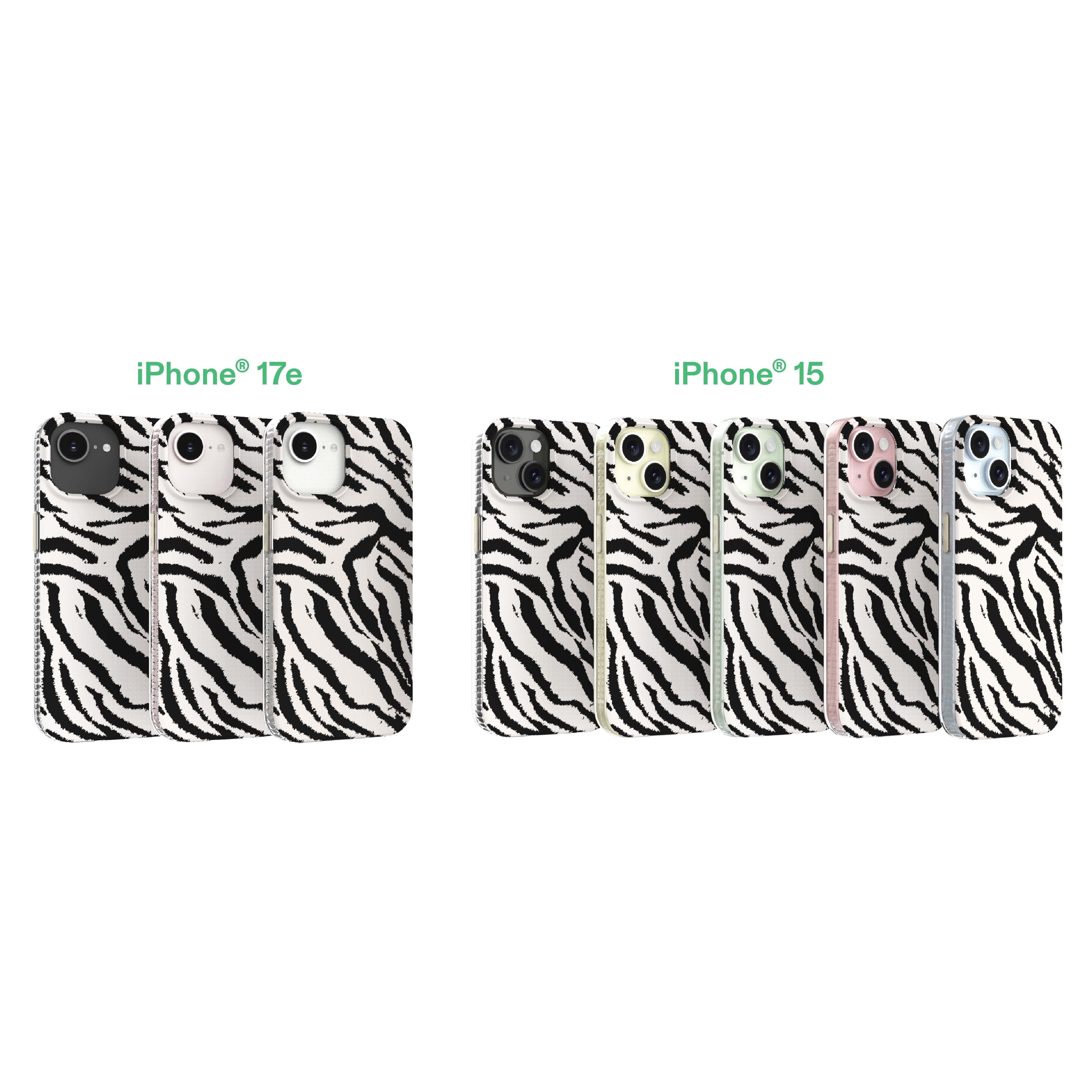 onn Phone Case for iPhone 17e / 16e / 15 / 14 / 13, MagSafe Compatible - Zebra Stripe