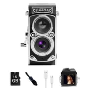 CHUZHAO Vintage Mini Digital Camera, Portable TLR Style Retro Point and Shoot Compact Small Pocket 1080P FHD Video 12MP Autofocus Vlogging Camera with 16 GB Card for Beginners Teens Adults Black