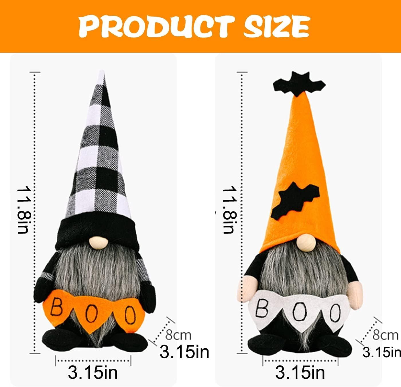 Set of 2 Halloween Plush Gnomes with BOO Banner and Bat for Festive Decor