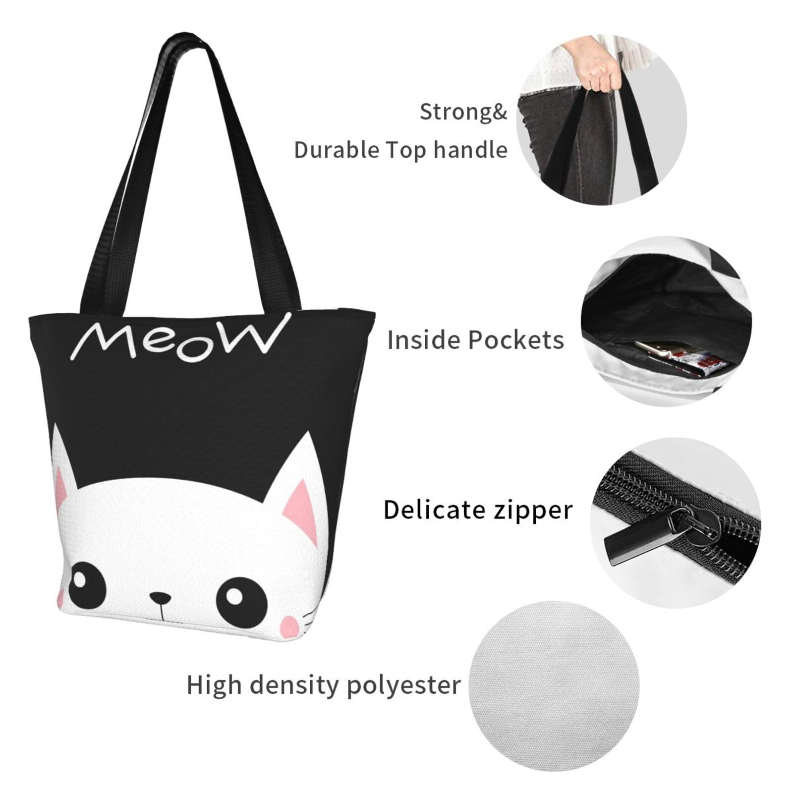 Ratiio Cat Meow Print Shoulder Bag for Women, Polyester Crossbody Purse Lightweight Handbag for Daily Travel and Casual Use