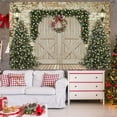 thumbnail image 2 of 7x5ft Grey Brick Wall Wooden Door Pine Tree Wreath Christmas Backdrop, 2 of 6