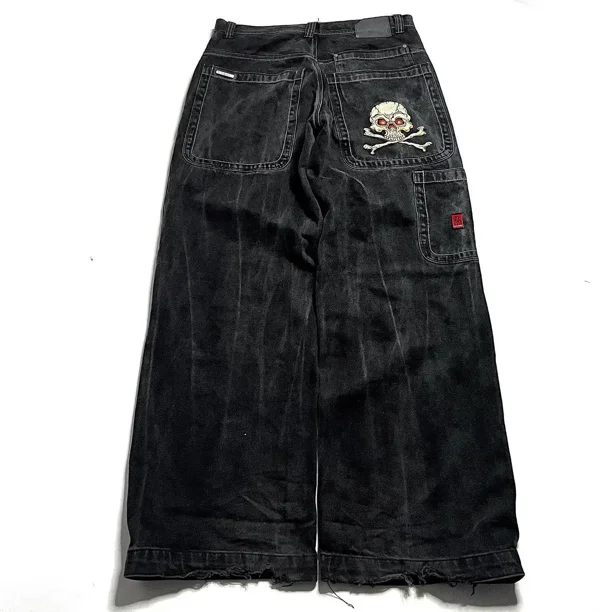 Harajuku Hip Hop Retro Skull Graphic Embroidered JNCO Jeans