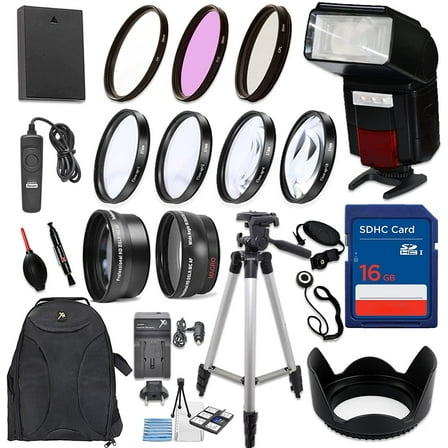 58mm 17 Piece Accessory Kit for Canon EOS Rebel T6, T5, T3, 1300D, 1200D, 1100D DSLRs with Replaceable LP-E10 Battery, Automatic LED Flash, 16GB Memory, HD Filters, Backpack, Auxiliary Lenses & More