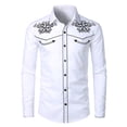 thumbnail image 5 of Telankuip Western Cowboy Print Shirts for Men Long Sleeve Lapel Retro Embroidered Country Top Soft Comfortable Slim Fit Button down Shirt Casual Work 1-White M, 5 of 5