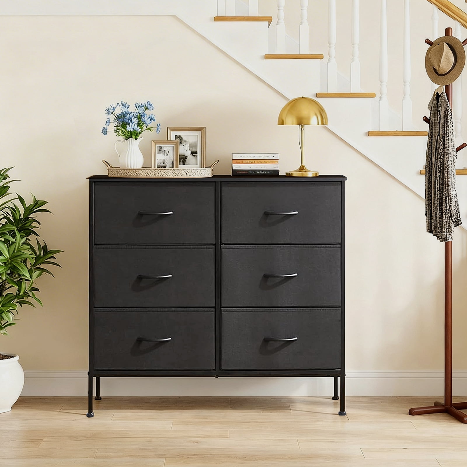 Sybels Storage Dresser with 6 Drawers, Anti-Tip Fabric Chests Organizer Tower Furniturefor Bedroom, Closet, Hallway, Entryway, Black