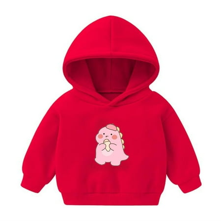 

DOSUKRAI Toddler Hoodies Boys Dinosaur Cute Dinosaur Print Hooded Sweatshirt for Kids Drop Shoulder Kangaroo Pocket Pullover Baby Boys Girls Flash Deals of the Day Clearance Red 100