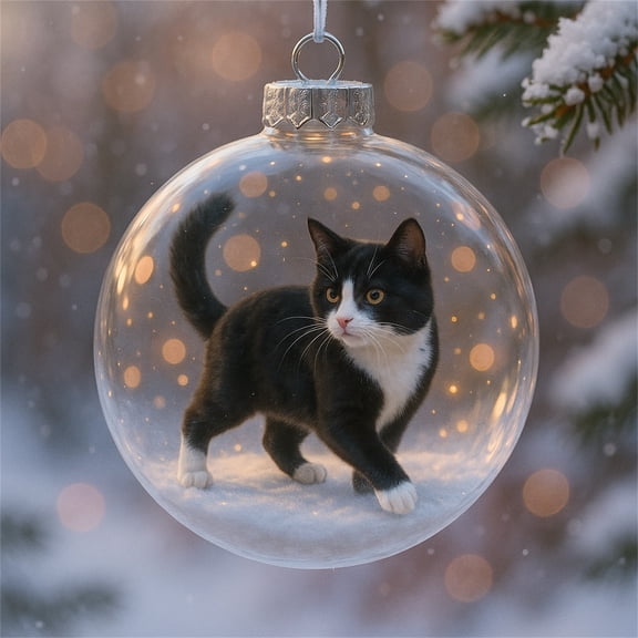 OAVQHLG3B Cute Cat Christmas Glass Ornaments, Tabletop Ornaments for Christmas Tree, Handcrafted Vivid Cat Crystal Ball, Sparkling Holiday Decor for Christmas Tree, Festive Home Decor