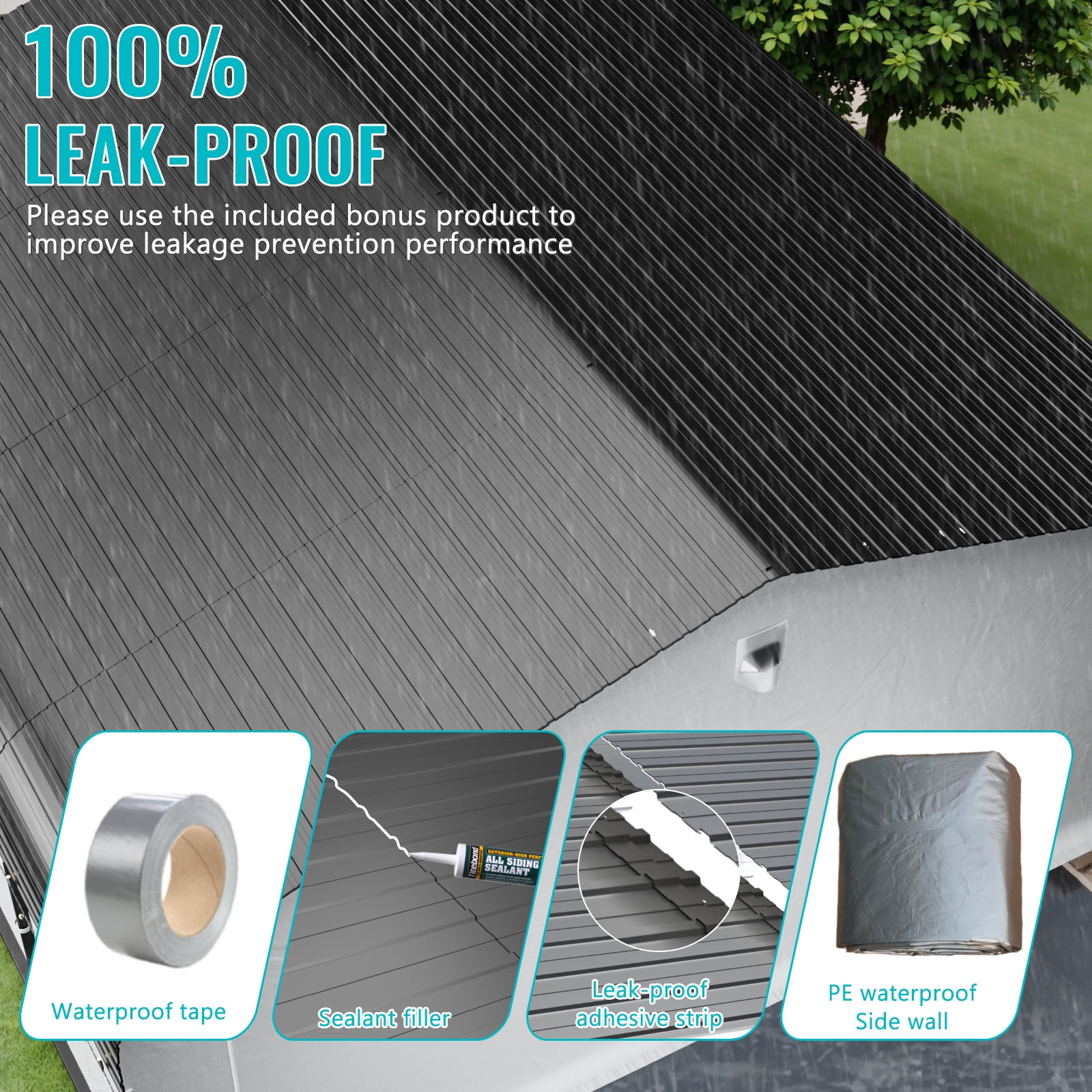 20 ft. W x 20 ft. D Heavy Duty Metal Frame Carport with Solar Lamp, Outdoor Garage Car Shelter with Powder-Coated Steel Roof & Fabric Sidewall