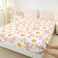 thumbnail image 3 of Feelyou Pink Groovy Flower Twin Sheet Sets for Girls, Rustic Daisy Floral Twin Fitted Sheet, Vibrant Plant Flat Sheet, Microfiber Bedroom Decor, 3pcs, 3 of 7
