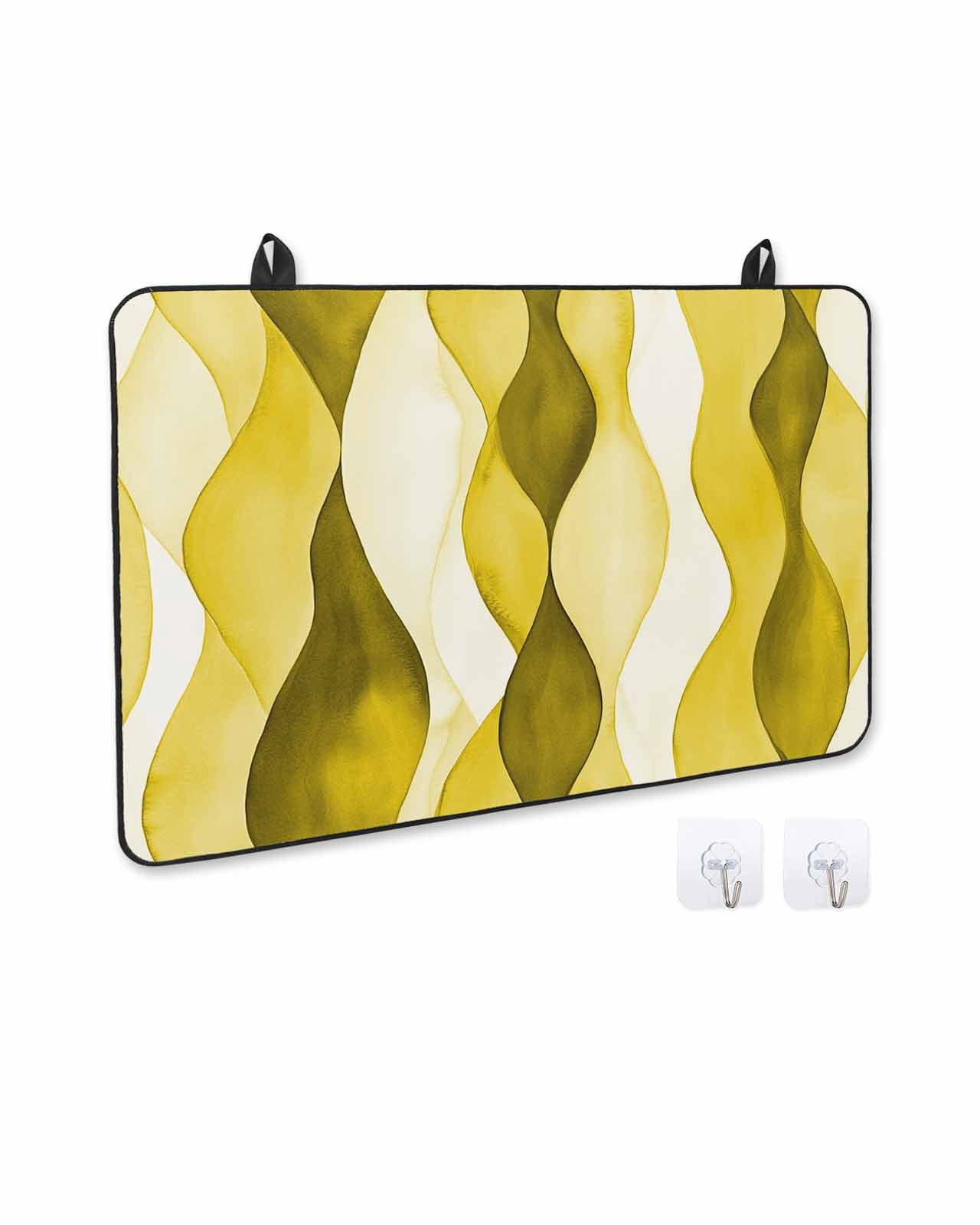 nqOlkjepod Large Induction Cooktop Protector Mat 24"x21", Yellow Stripes Stove Top Covers for Electric Stove, Retro Farmhouse Gradient Ripple Pattern Stove Burner Cover Mats, Glass Top Stove Cover