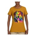 thumbnail image 3 of Smiling Dog | Colorful Neon Golden Retreiver | Dean Russo Art Animal Lover Womens T-Shirt, Gold, Medium, 3 of 6