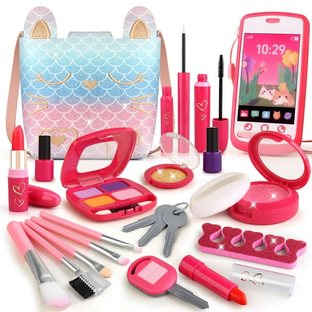 Kit de maquillaje simulado Woumserta, juguete con forma de sirena para niñas de 3 a 5 años