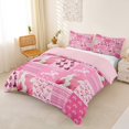 thumbnail image 2 of jejeloiu Pink Western Cowgirl Queen Duvet Cover Set Kids,Girly Patchwork Plaid Buffalo Bedding,Reversible,3 Pieces(No Comforter), 2 of 6