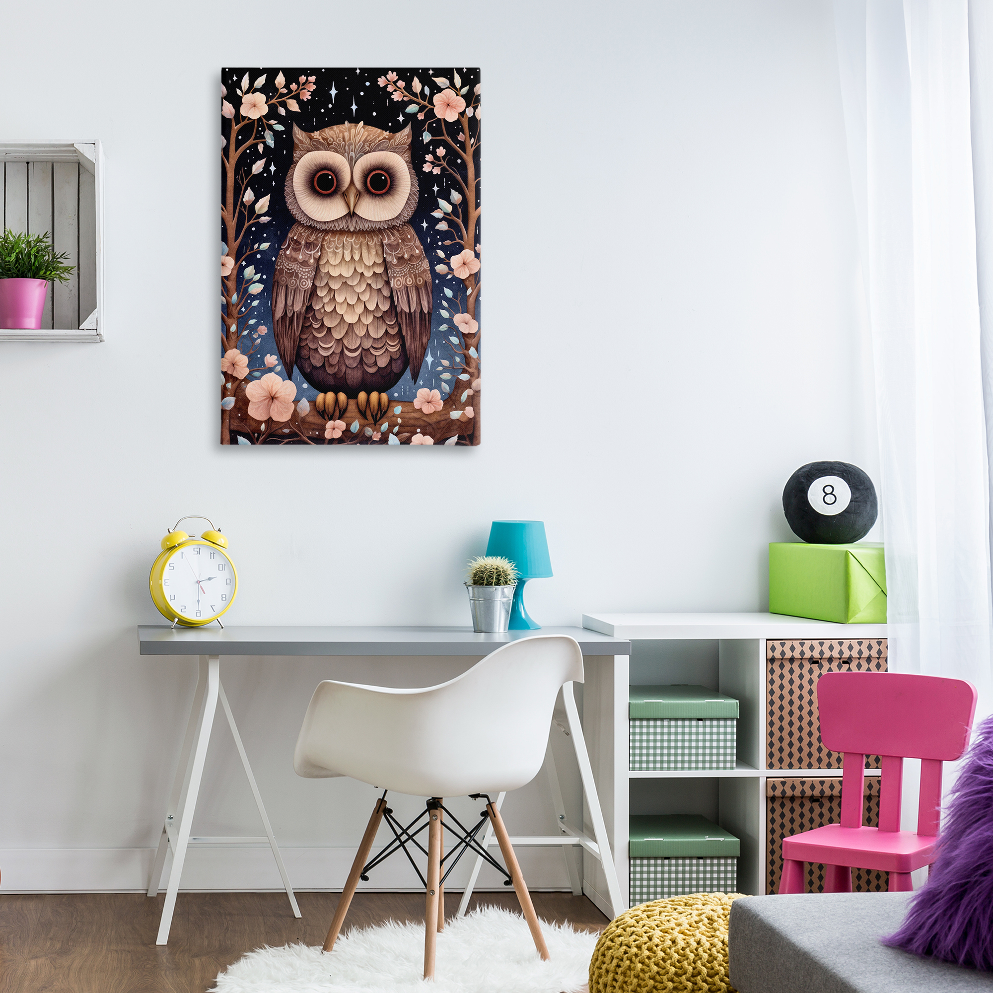 Stupell Industries Woodland Pattern Owl Animals & Insects Painting Gallery Wrapped Canvas Art Print Wall Art, 24 x 36