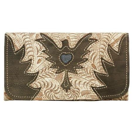 Distressed Tri Fold - American West 9265282 Eagle Heart Ladies Tri-Fold Wallet - Cream & Distressed Charcoal Brown