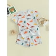 thumbnail image 3 of FEORJGP Kids Boys Summer Outfit Toddler Baby 1-6Y Short Sleeve T-shirt Crew Neck Shirt Dinosaur Print Tops and Elastic Drawstring Shorts Sets Little Boy Loose Casual Clothes, 3 of 9