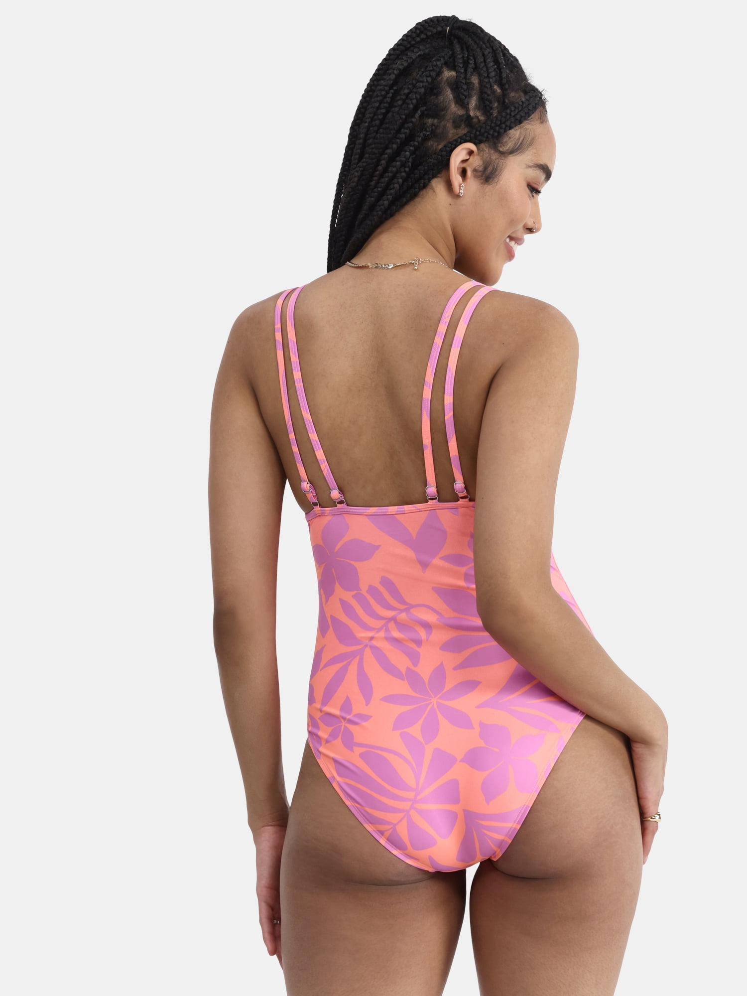 No Boundaries Women's High Leg One Piece Swimsuit, Sizes XXS-XXL