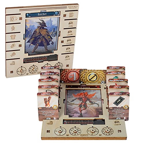 Tablero de personajes del jugador JOTL con rastreadores de dial HP y XP Juego de 2 Organizadores de héroes de madera contrachapada de abedul que ahorran espacio en su mesa Ideal para Gloomhaven Fauces