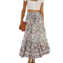 Jdlsppl Women's Pleated Skirt Beach Boho A Line Ruffle Peasant Calf Length Elastic Waist Winter Casual Basic Apricot X-Large