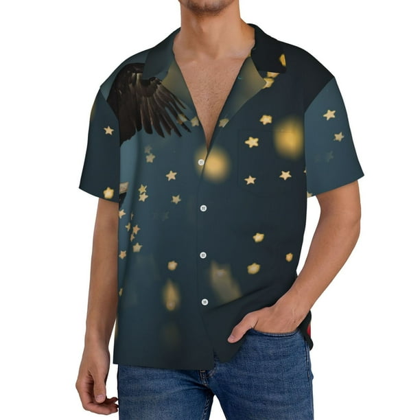 Fotbe North American Bald Eagle Camisa Estampada de Manga Corta para Hombre, Casual de Verano, Estilo Playero, Sin Arrugas-Small