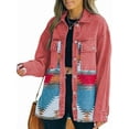 thumbnail image 2 of Veste Patchwork en Denim à Revers Ample à Manches Longues pour Femme, Style Rétro, Bord Brut, Mi-Longue, Rose Rouge, m, 2 of 6