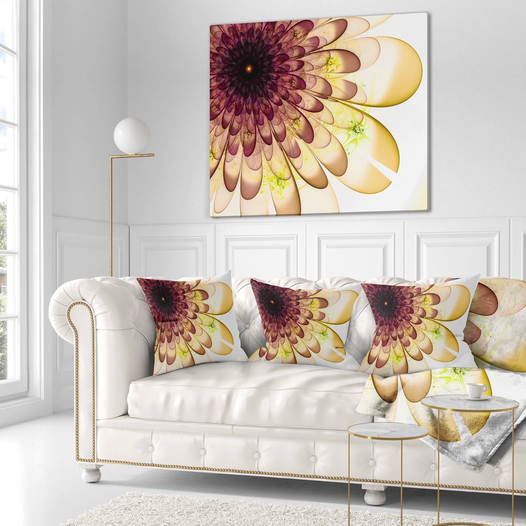 Designart Brown Yellow Typical Flower Fractal - Floral Throw Pillow - 18x18