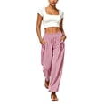 thumbnail image 7 of VBVC Women's Striped Straight Leg Pants , Summer Vacation Beach Trousers For Women , Ladies' Lightweight Pull On Pants with Pockets, Red , S-3XL, 7 of 7