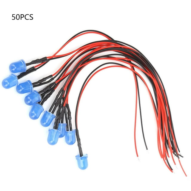 Daboolka 50PCS 12V 8mm Cuentas de lámpara LED cromáticas brillantes con cable de 20CM 26AWG para conductividad eléctrica Azul y blanco Azul