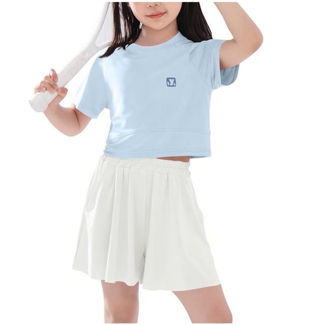 Odeerbi Niñas de Hielo Seda Seca Rápida Conjuntos Atléticos de Manga Corta Superior Skort Conjunto Ropa Deportiva Transpirable Para 5-15 Años