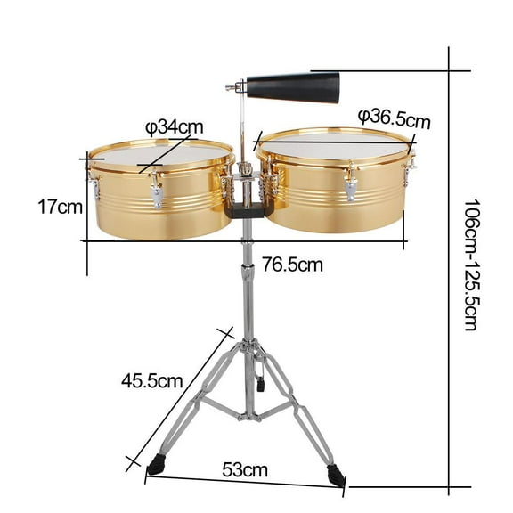 Glarry Professional Timbales 13" & 14" Drum Set Percussion with Stand, Golden