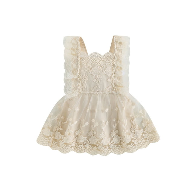 Faithtur Robe en Dentelle pour Tout-Petites Filles, Robe Princesse Sans Manches Dos Nu à Broderie Florale