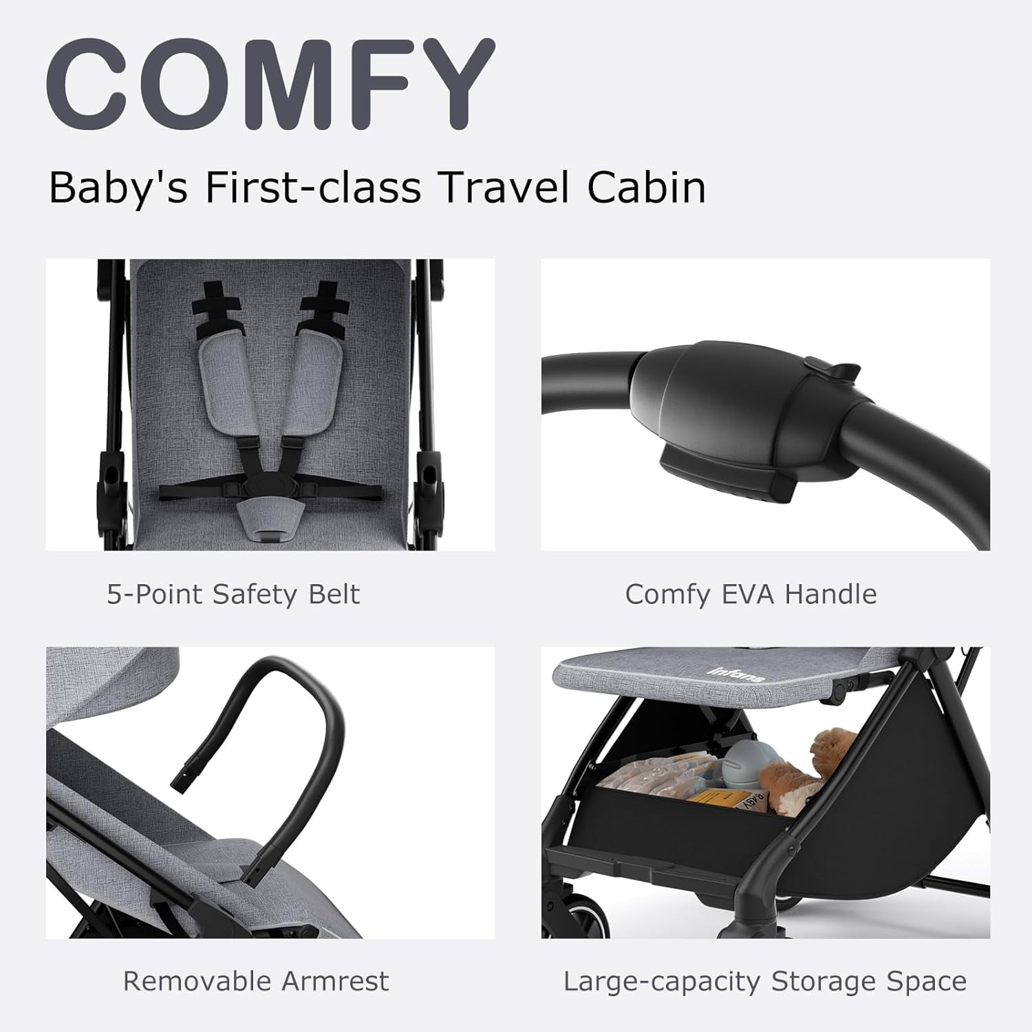 INFANS Lightweight Baby Stroller, 1 Second Fold, Compact Travel Stroller for Airplane with Aluminium Frame, Adjustable Backrest and Canopy, Foldable Infant Toddler Stroller